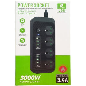 چند راهی برق 3000 واتی برند power socket مدل J08